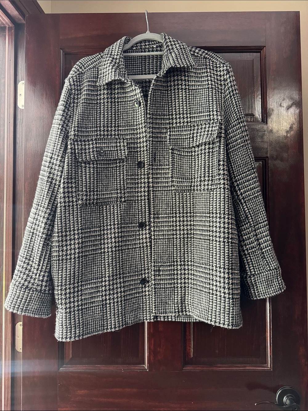Men’s Houndstooth Button-Up Shacket Coat - Black & White